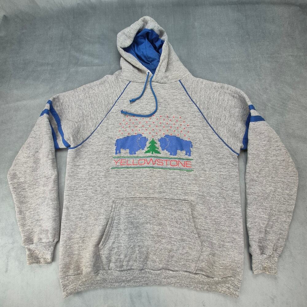 Yellowstone National Park Vintage Pixel Graphic Hoodie Sweatshirt Gray Womens XL